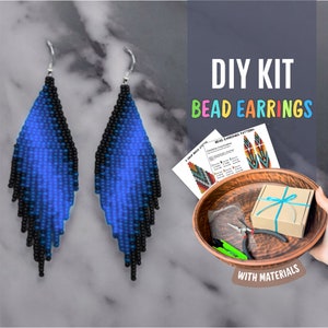 Kit fai da te orecchini blu neri modello orecchini nativi americani orecchini con perline di semi kit fai da te artigianato perline ricamo kit per la creazione di gioielli fatti a mano