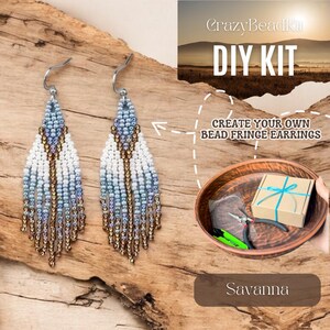 DIY Bead Fringe Earrings Kit &quot;Savanna&quot;, Handmade Jewelry Craft Kit, Boho Seed Bead Earrings, Beading Kit for Beginners, craft gift idea