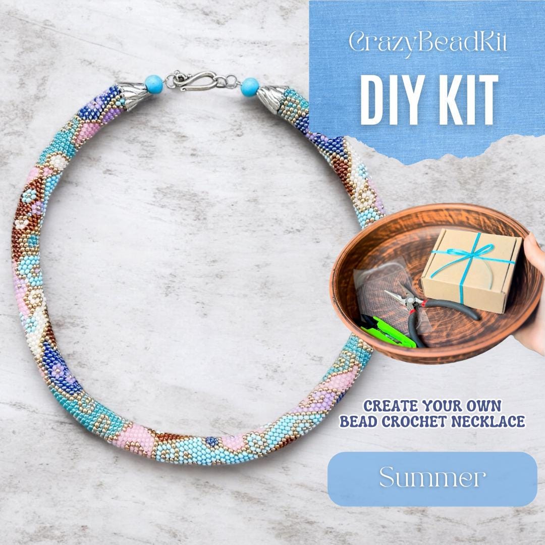 DIY Bead Crochet Necklace Kit, Summer Pastel Rope, Handmade
