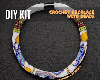 Kit de collar de ganchillo con cuentas egipcias DIY, joyería de cuerda con patrón étnico, conjunto completo con tutorial y materiales, regalo hecho a mano para amantes de las cuentas.
