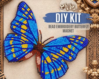 DIY Blue Butterfly Bead Embroidery Kit, Blue Wing Butterfly Needlework Craft, Insect Beading Project, Nature Lover Gift