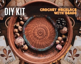 DIY Kit Beaded Crochet Necklace, Boho Beadwork Necklace Making Kit, Handmade Jewelry Craft Kit for Beginners, Full Kit with Tutorial