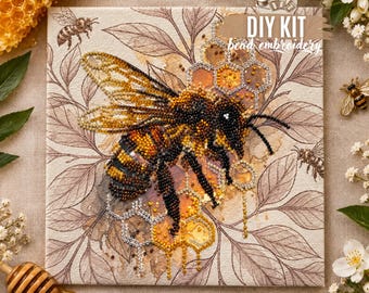 DIY Honey Bee Bead Embroidery Kit, Bumblebee Needlework Craft, Insect Beading Project, Nature Inspired Hobby Gift