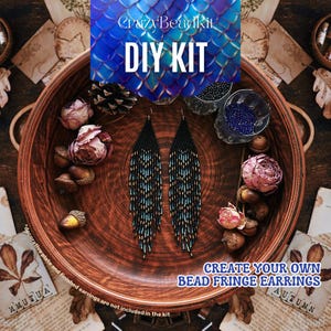 DIY Kit: Blue Fairy Dragon Skin Earrings + Tutorial, Fantasy Bead fringe Earrings, Handmade Jewelry Craft Set for Beginners DIY Gift for Her