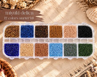 Miyuki Delica 11/0 Seed Bead Starter Kit, Earth Tone Brown Blue Green Japanese Glass Beads, DIY Jewelry Supplies
