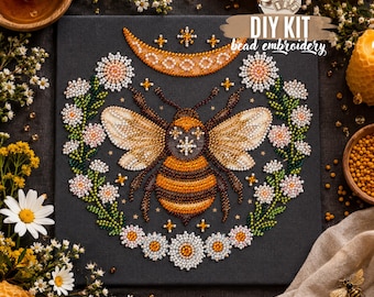 DIY Honey Bee Bead Embroidery Kit, Beaded Insect Craft for Beginners, Nature Inspired Needlework Kit