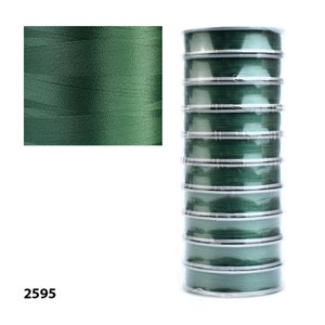 A spool of Tytan 100 green thread, durable polyester beading thread suitable for bead weaving, embroidery, and jewelry making. 100 meters of vibrant green thread to enhance your creative projects.