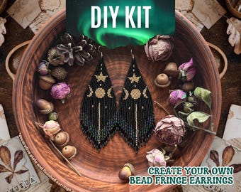 DIY Moon & Stars Bead Fringe Earrings Kit, Handmade Jewelry Set for Beginners, Celestial Beading Craft, Unique Gift Idea, DIY Bead Kit