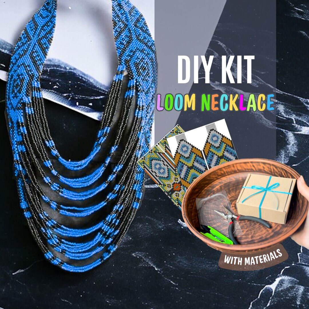 Craft Gift Kit DIY Loom Necklace, Do It Yourself Loom Kit, Blue Black ...