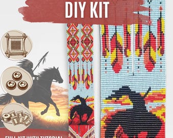 DIY Beaded Necklace Kit, Western Horse & Feathers, Bead Loom craft