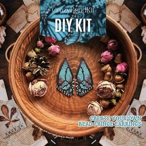 DIY Kit: Beaded Azure Butterfly Earrings, Beginner Handmade Butterfly wings Jewelry craft Set, DIY Bold Earrings Making Kit, CRAFT Gift girl