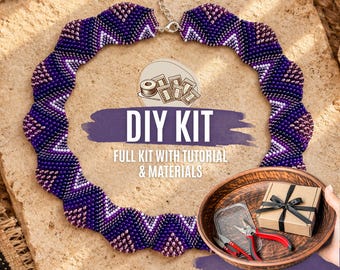 DIY Purple Beaded Collar Kit, Seed Bead Necklace Jewelry Making Set, Handmade Beadwork Craft Kit for Beginners