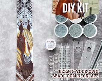 DIY Beaded Horse Necklace Kit, Handmade Loom Beading Set for Western Jewelry, Equestrian Gift, Cowboy Style Native Beadwork Pattern craft