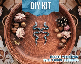 DIY Beaded Snake Earrings Kit – Silver Blue Brick Stitch Jewelry