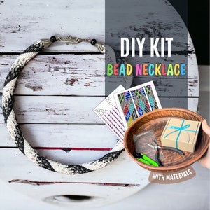 DIY bead Crochet Kit: Beginner Friendly Boho jewelry Handmade Gift Idea bead necklace Lover DIY KIT white black bead Crochet, piano pattern