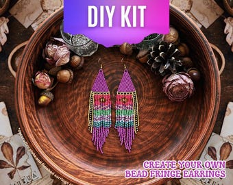 DIY Boho Bead Fringe Earrings Kit, Czech Glass Beads craft