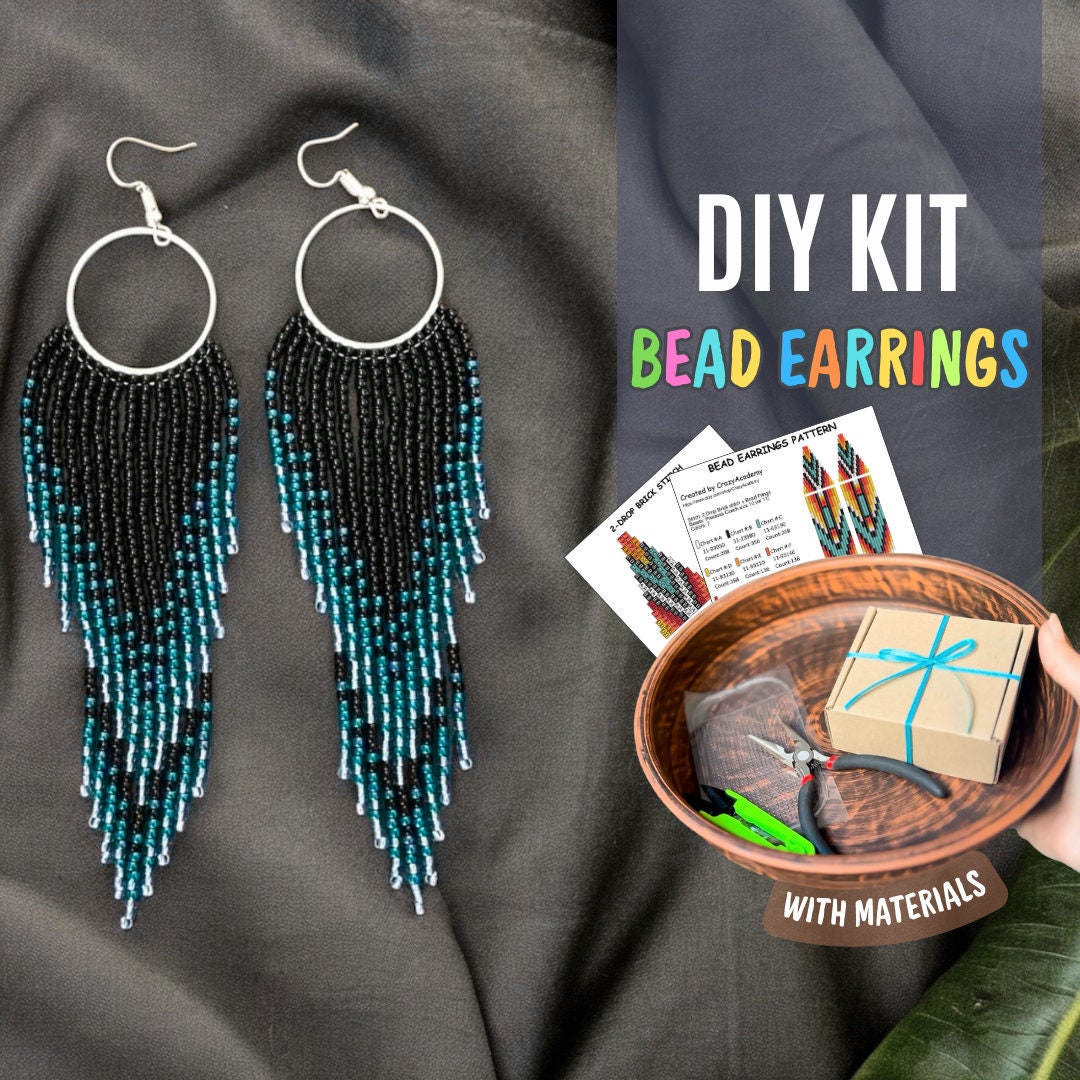 DIY Handmade Blue Beaded Earrings Kit, Ethnic Boho Jewelry Tutorial ...
