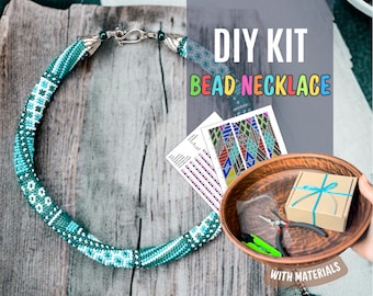 DIY Jewelry making kit, Beading necklace kit, Modern bead crochet necklace, Beaded Jewelry Handmade Beadwork Necklace Kit Diy Trendy Project