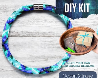 DIY Beaded Necklace Kit Create a Stunning Lariat Necklace with Blue, Teal and Purple Patterns Complete Craft Set with All Materials Included