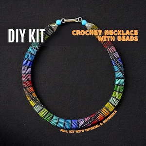 DIY Crochet Necklace Kit – Colorful Beaded Rope Necklace Making Set with Tutorial & Materials – Full Beginner-Friendly Craft Kit