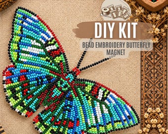 DIY Butterfly Bead Embroidery Magnet Kit, Beaded Butterfly Craft for Beginners, Nature Inspired Needlework Gift