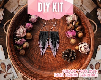 DIY Beaded Fringe Earrings Kit: Pink Ombre Bead Jewelry craft kit