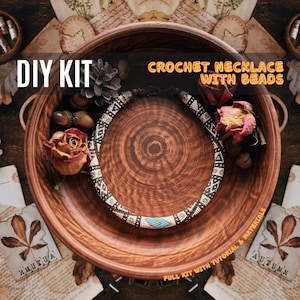 DIY Hippie Beaded Crochet Necklace Kit, Geometric Beadwork Jewelry Making Set with Tutorial & Materials for Handmade Gift, Beading kit