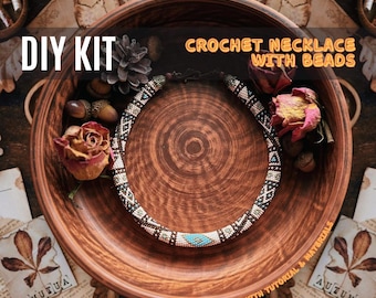 Kit para hacer collares de ganchillo con cuentas estilo boho beige, kit de manualidades para crear joyas geométricas.