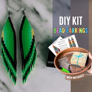 DIY Beaded Wing Earrings Kit, Green and Black, Butterfly Wing Beading Kit, Handmade Jewelry Craft Kit, Perfect Gift for Beaders