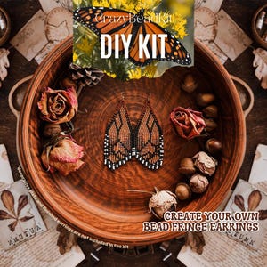 DIY Beaded Monarch Butterfly Earrings Kit, Make Your Own Nature-Inspired Fringe Jewelry, Tutorial & Materials Included, butterfly lover gift