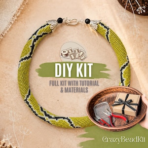 DIY-Häkelset mit grünen Python-Schlangenhautperlen, Schmuckset mit Schlangenperlenseil, Häkelanleitung