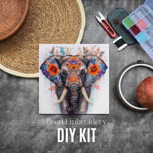 DIY Indian Elephant Bead Embroidery Kit, Create Beaded Floral Elephant Art, Full Beadwork Kit, Perfect for Craft Lovers, Complete DIY Set
