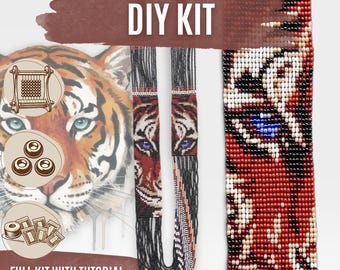 DIY Tiger Bead Loom Necklace Kit, Tiger Seed Bead Jewelry Making Set, Animal Beadwork Craft, Boho Necklace Kit