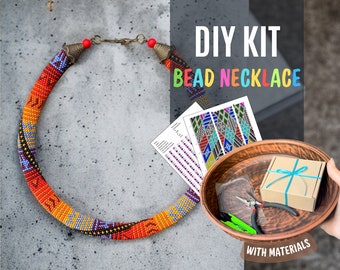 DIY KIT Afrikaanse patroon ketting, kraal kleurrijke inheemse patchwork gehaakte ketting ambachtelijke aanbod kit, kralen ketting maken kit, Crafter Gift