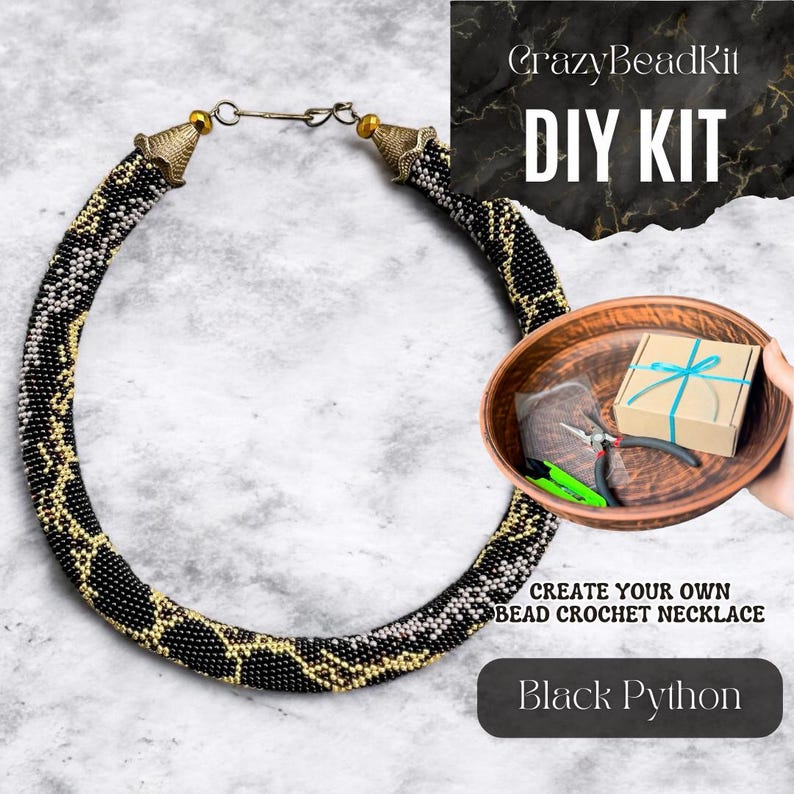 DIY Black Python Beaded Necklace Kit, Bead Crochet Rope Reptile Pattern ...