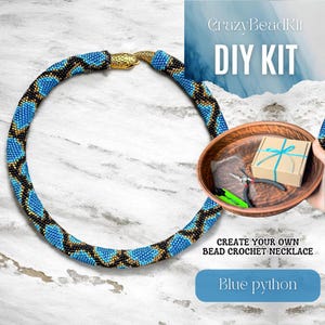 DIY Blue Python Bead Crochet Necklace Kit, Snake Pattern Rope Jewelry with Full Tutorial