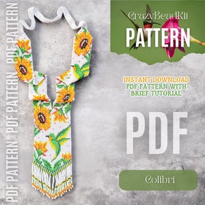 PDF Bead Loom Necklace Pattern, Sunflower Garden Colibri bird Craft Tutorial, Vibrant Beaded Necklace Hummingbird floral Design making
