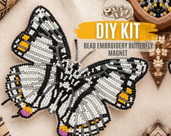 DIY White Black Butterfly Embroidery Kit, Beginner Complete Needlework Set, Charaxes Nobilis Insect Embroidery Craft