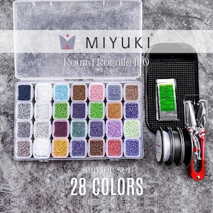 Set di perline di semi Miyuki, 28 colori, 280 g, perline di semi rotonde giapponesi 11/0, ago, filo, organizer per scatole, tappetino porta perline, regalo di perline artigianali