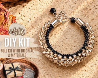 DIY Miyuki Silver Dragon Beaded Bracelet Kit, Seed Bead Jewelry Making Set, Dragon Bead Weaving Craft