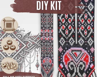 DIY Rode Gerdan ketting tutorial kit, maak etnische sieraden met een kralenweefpatroon, knutselpakket voor volwassenen, uniek handgemaakt kettingproject