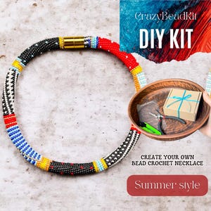 DIY Summer Style Bead Crochet Necklace Kit, Bold Jewelry Making Set, Bead Craft Project to Create Unique Statement Beaded Rope, Bead kit