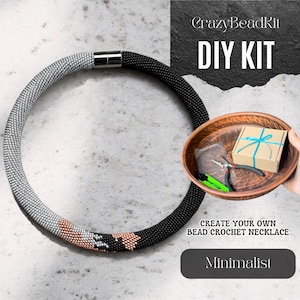 DIY Bead Crochet Necklace Kit – Black & Grey Rope Design, Full Jewelry Making Set with Tutorial, Unique Handmade Gift for Craft Lovers