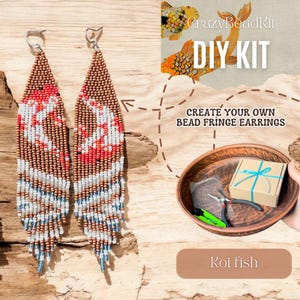 DIY Beaded Earrings Kit – Koi Fish Beadwork Pattern, Handmade Fringe Earrings Tutorial, Seed Bead Jewelry Making Craft Kit