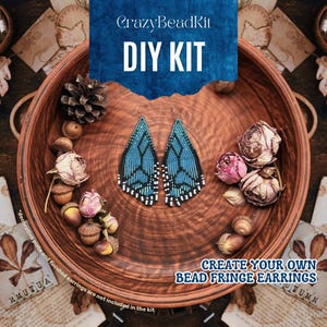 DIY Blue Beaded Butterfly Wing Earrings Kit, Handmade Fringe Earrings Craft Kit for Jewelry Making Beginners, Full Tutorial Included