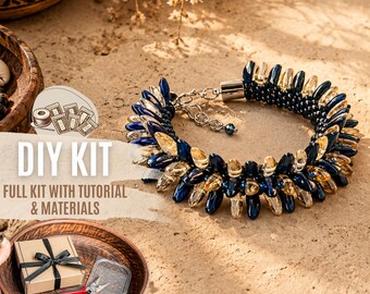 DIY Blue Night Dragon Scale Bracelet Kit, Seed Bead Jewelry Making Set, Dragon Scale Bead Weaving Craft kit