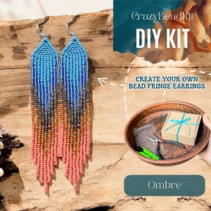 DIY Ombre Fringe Earrings Kit – Beaded Jewelry Making Set with Tools & Tutorial – Sunset Gradient Seed Bead Craft Gift