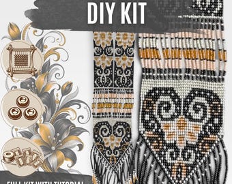 DIY Loom Seed Bead Necklace Kit, Boho Brown Black Beaded Necklace, Native Inspired Jewelry Making Craft Kit
