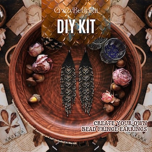 DIY Brown black Earrings Kit with dragon skin design, Beaded Jewelry Making Set, Handmade Earrings, Craft Kit Beginners, Unique Gift Idea