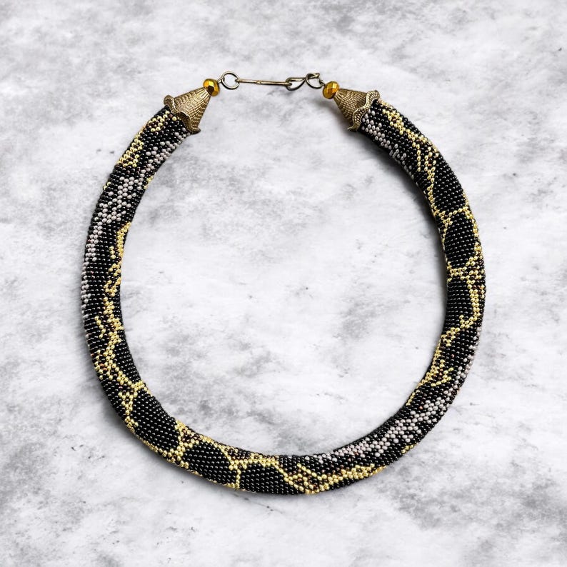 DIY Black Python Beaded Necklace Kit, Bead Crochet Rope Reptile Pattern ...